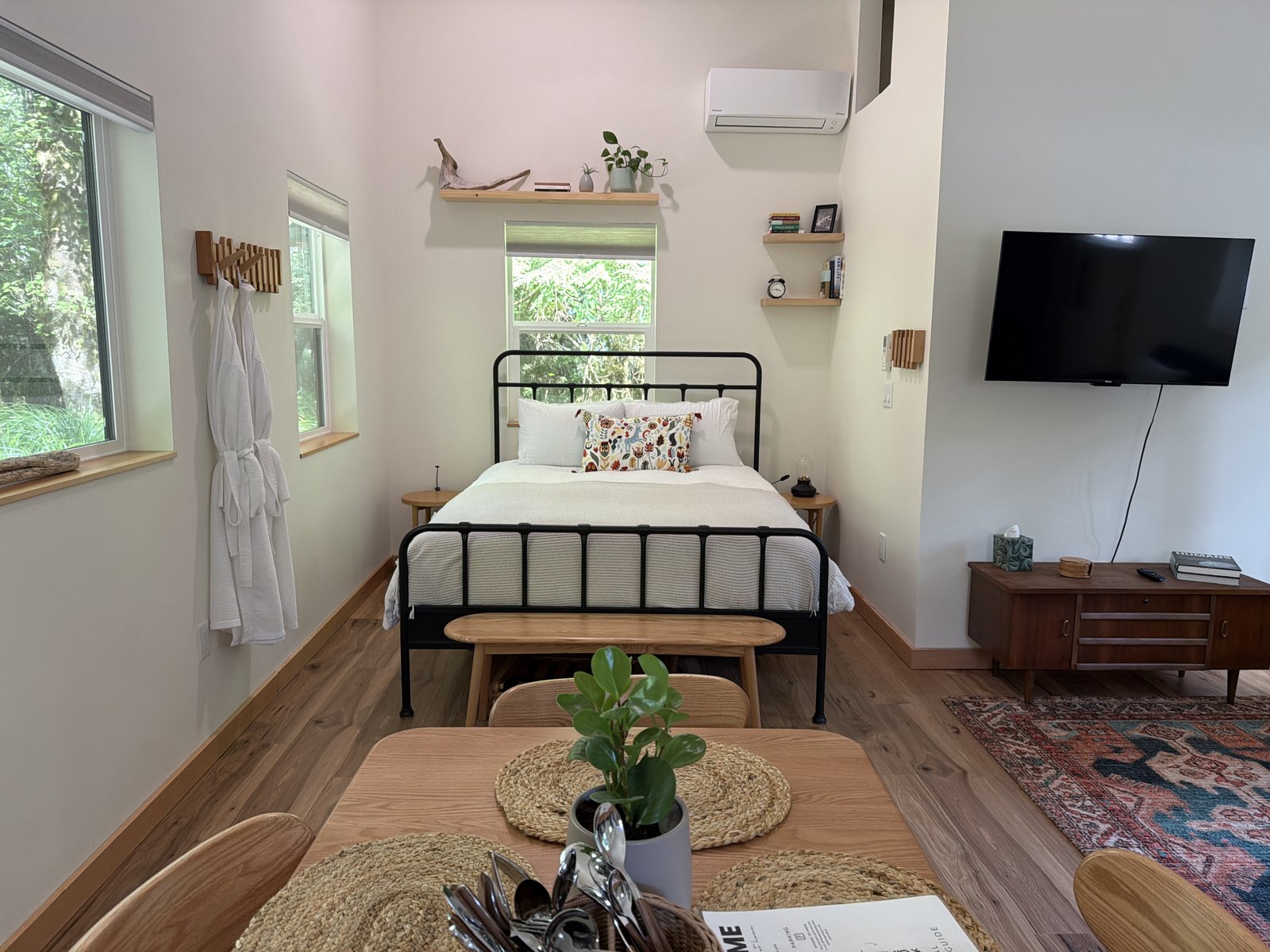 Bright bedroom with white bedding and coastal decor